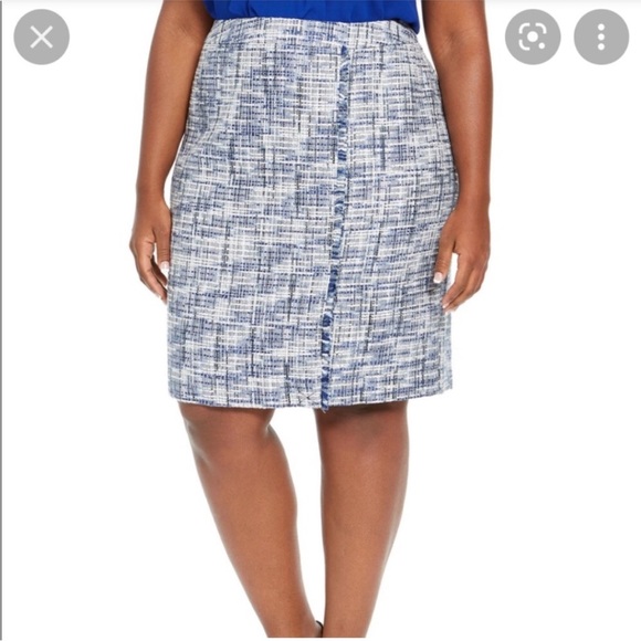 Calvin Klein Tweed Collarless Topper Open Front Jacket & Skirt Set Blue Size 12 - Picture 5 of 16